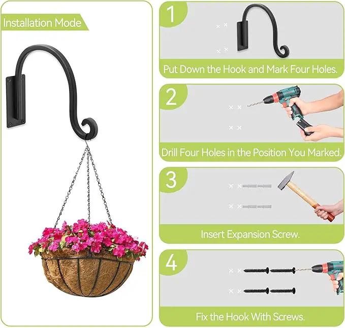 Heavy Duty Plant Hanger Bracket (8"/Black) Outdoor Hand-Forged Hanging Plant Bracket Durable and Stable Bird Feeder Hanger by GreenHaven Gardens