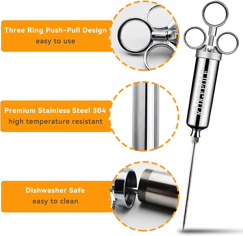 Meat Injector, Marinade Injector with 3 Marinade Needles,Seasoning Injector, Turkey Injector Syringe，2-OZ Large Capacity, All Stainless Steel 2024 UPDATE by GreenHaven Gardens