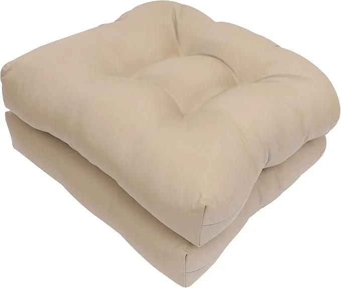 RACE LEAF Outdoor Seat Cushions Set of 2, 17" x 17" Square Patio Cushions, Plump Filling Tufted Water-Resistant Olefin Chair Seat Cushion with Ties for Non-Slip Support, Khaki by GreenHaven Gardens