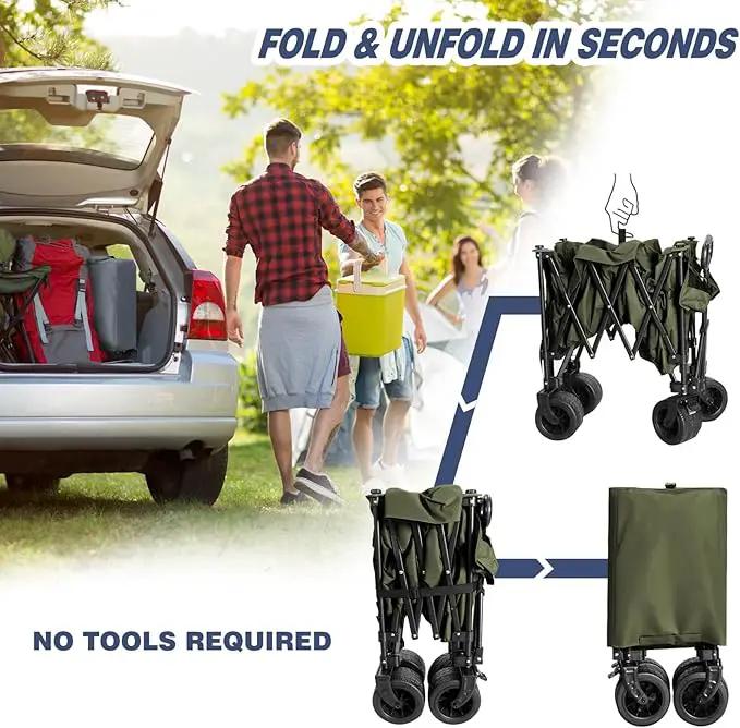 Chihee Garden Cart Collapsible Outdoor Utility Wagon Cart,Folding Beach Cart Oversized Capacity 254L,Heavy Duty Portable Wagon All Terrain Wheels Oversized Side Pocket 2 Drink Holders for Camping by GreenHaven Gardens