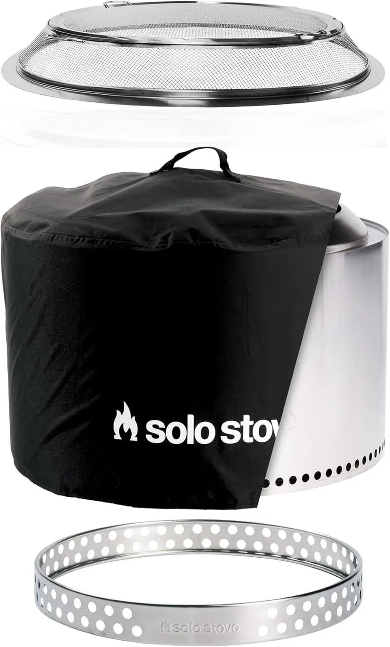 Solo Stove Yukon Big Yard Bundle 2.0 | Incl. Yukon Smokeless Fire Pit with Stand, Shelter, Shield, Portable for Wood Burning, Removable Ash Pan, Stainless Steel, H: 19.8in x Dia: 27in, 50.85lbs by GreenHaven Gardens