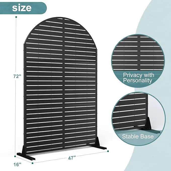 FENCY Metal Privacy Screen with Stand 72" H×47" W Outdoor Freestanding Privacy Panels, Arched Outdoor Privacy Screen for Deck Patio Balcony(Black-Louvered) by GreenHaven Gardens