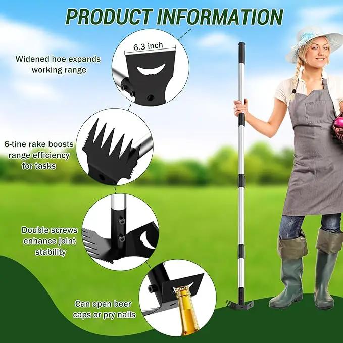 Long Handle Weed Puller Tool – 2-in-1 Handle Garden Hoe and Weed Rake, Hoe Garden Tool for Home Gardens, Lawns, and Yards by GreenHaven Gardens