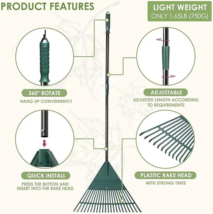 ORIENTOOLS Garden, Adjustable Lightweight Steel Poly Shrub Rake, Plastic Head, 22 Tines, 42 to 60 inches (Black Handle) by GreenHaven Gardens