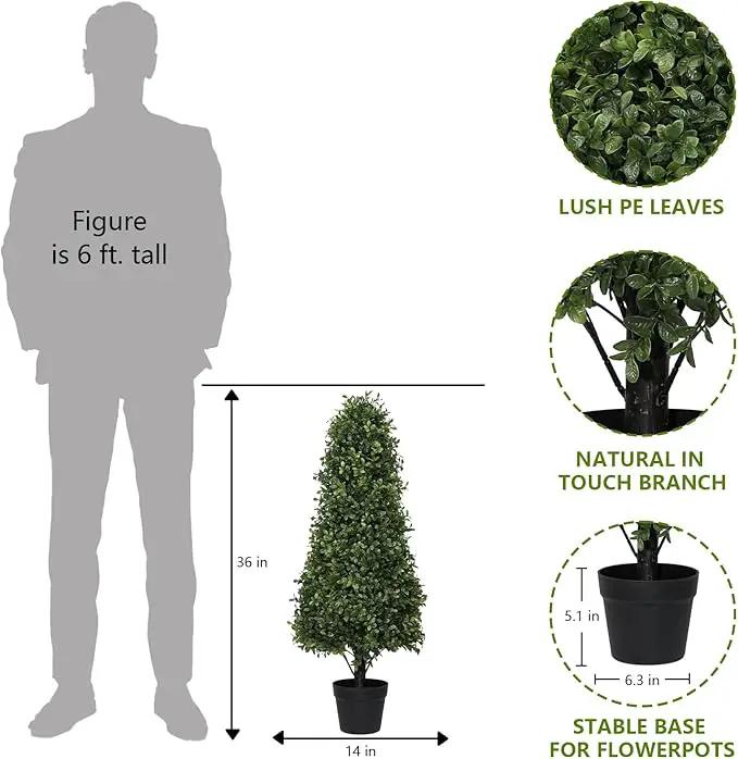 3ft Artificial Boxwood Topiary Trees (Set of 2) - UV Resistant Faux Plants Outdoor, Realistic 36" Fake Cone Bushes and Shrubs for Front Porch, Planter, Patio - Low Maintenance & Evergreen by GreenHaven Gardens