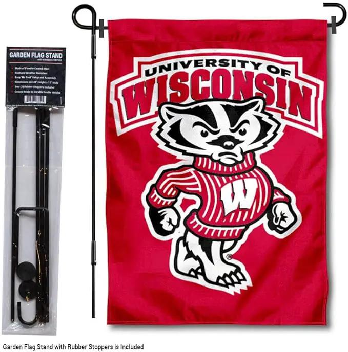 College Flags & Banners Co. Wisconsin Badgers Bucky Garden Flag with Stand Holder by GreenHaven Gardens