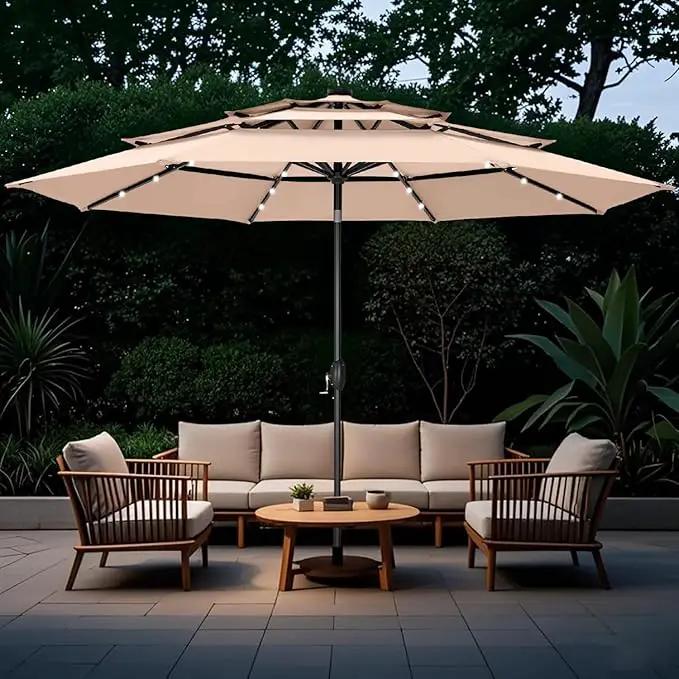 GREEN PARTY 10ft Outdoor Patio Umbrella, Auto-Tilt Market Table Umbrellas with Crank, 8 Sturdy Ribs & 1.5" Pole UV Protection for Garden Deck Backyard Pool by GreenHaven Gardens