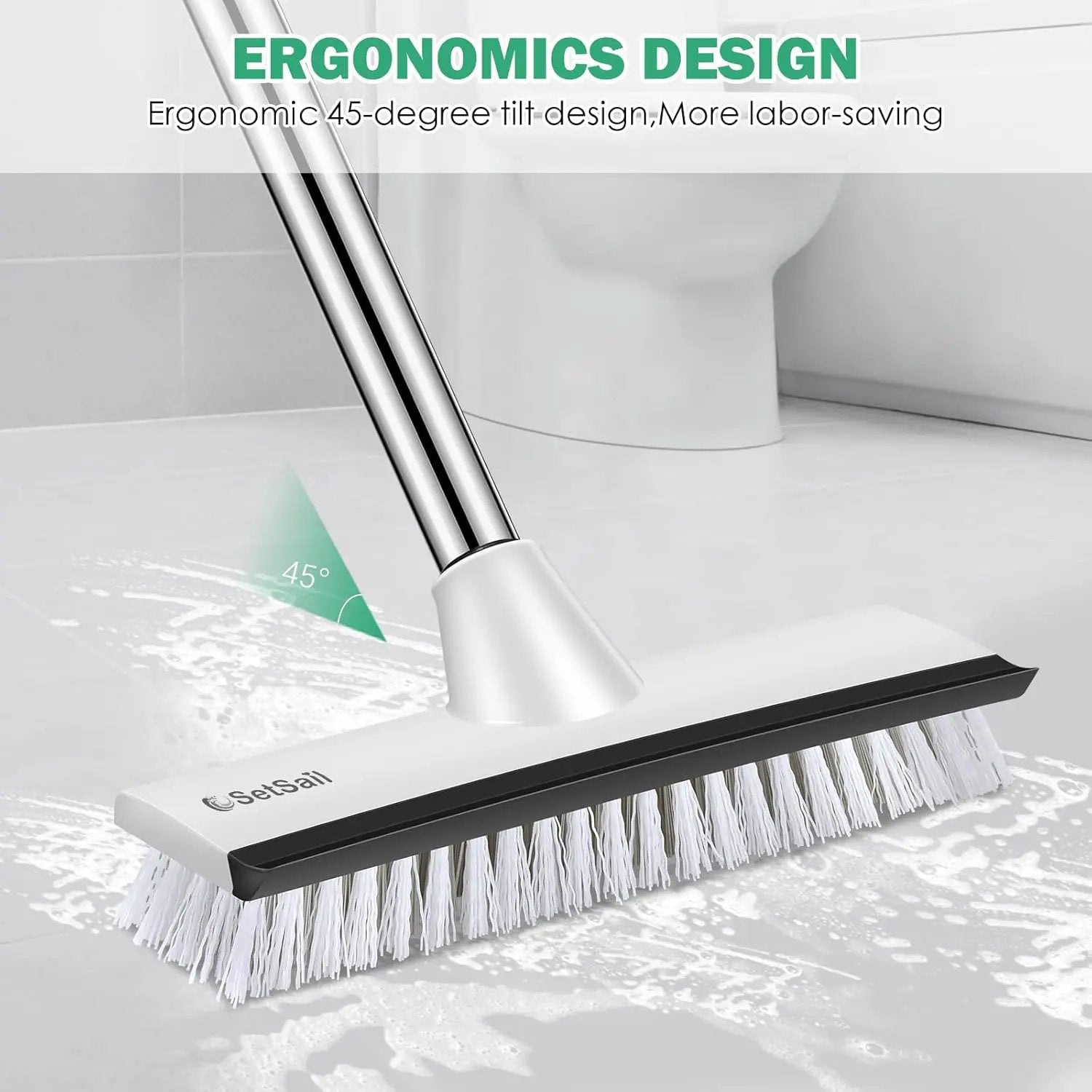 SetSail Floor Scrub Brush with 51-Inch Long Adjustable Handle 2 in 1 Scrape Brush Stiff Bristle Floor Scrubber for Cleaning Shower Bathroom Garage Kitchen Wall Deck Tub Tile by GreenHaven Gardens