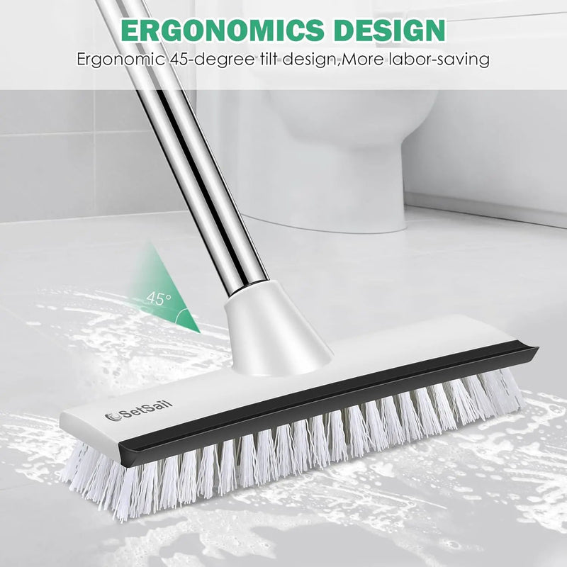 SetSail Floor Scrub Brush with 51-Inch Long Adjustable Handle 2 in 1 Scrape Brush Stiff Bristle Floor Scrubber for Cleaning Shower Bathroom Garage Kitchen Wall Deck Tub Tile by GreenHaven Gardens