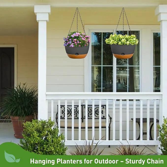 10 Inch Hanging Planters for Indoor & Outdoor Plants (2 Pack) - Self-Watering & Drainage Flower Pots with 2 Kinds of Plant Hangers for Home Decor & Garden (Deep Gray, 10 in) by GreenHaven Gardens