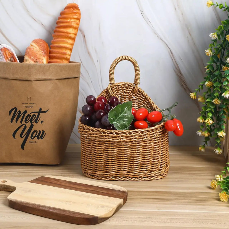 DECHOUS Small Wall Hanging Wicker Storage Basket - Plastic Woven Basket Kitchen Organizing Storage for Garlic Potato Onion Fruits - Home Pantry Wall Decor Housewarming, 9.3x7.5x4.7 Inch by GreenHaven Gardens