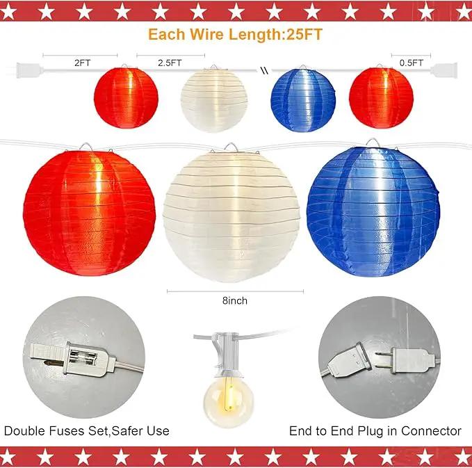 4th of July Decoration Lights, 25Ft Red White and Blue Lantern Lights with 11 LED Bulbs (1 spare bulbs), Hanging Patriotic Decor Lights for July 4th, Independence Day, Yard, Garden, Memorial Decor by GreenHaven Gardens