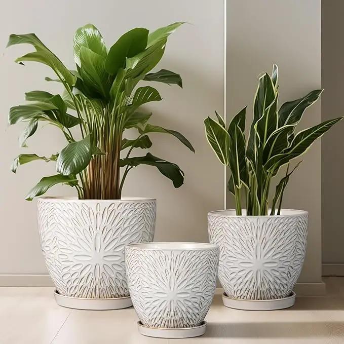 G EPGardening 10 Inch Ceramic Planter Pot with Drainage Hole and Saucer Large Plant Pot for Indoor Plants Outdoor Round Flower Pot for Home Garden Office White by GreenHaven Gardens