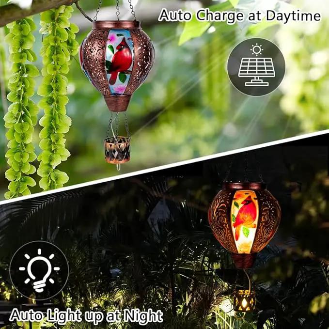 Cardinal Solar Hot Air Balloon Lantern with Flickering Flame Hanging Solar Lanterns Outdoor Waterproof,Metal Hot Air Balloon Lights for Patio Yard Party Garden Decor,Cardinal Gifts for Women by GreenHaven Gardens
