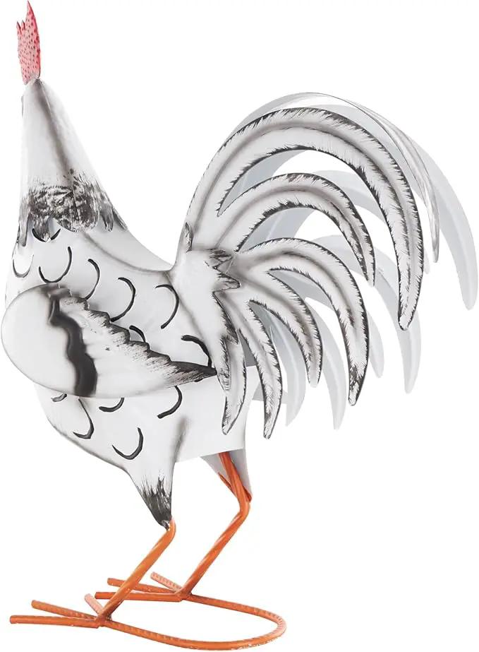 Deco 79 Metal Rooster Decorative Garden Sculpture Garden Statue with Black and Red Accents, Outdoor Sculpture 6" x 16" x 18", White by GreenHaven Gardens