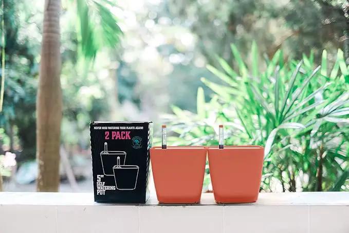 GARDENIX DECOR 5" Self Watering pots for Indoor Plants - Flower Pot with Water Level Indicator for Plants, Grow Tracking Tool - Self Watering Planter Plant Pot – 2 Pack Terracota by GreenHaven Gardens