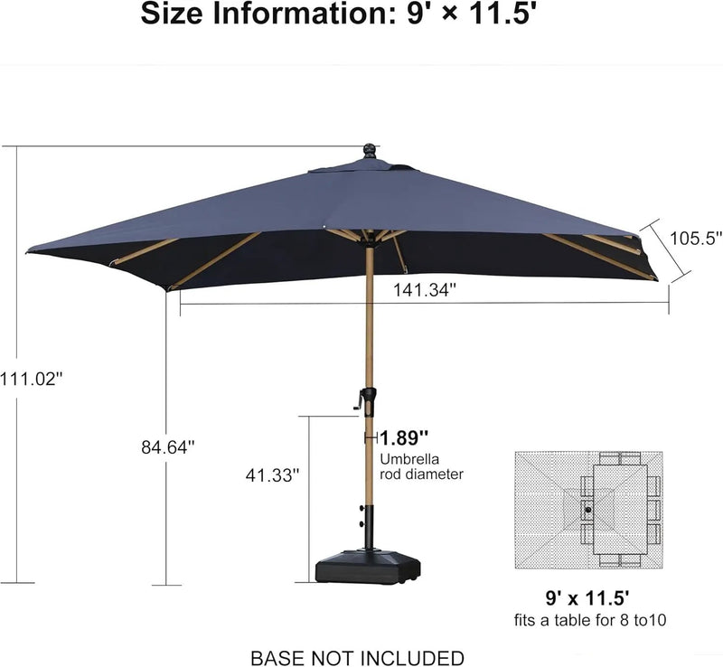 PURPLE LEAF 9' x 11.5' Patio Umbrella Outdoor Table Umbrella Rectangular Aluminum Market Umbrella with 8 Sturdy Ribs & Crank Outdoor Umbrellas for Garden Deck Patio, Navy Blue by GreenHaven Gardens