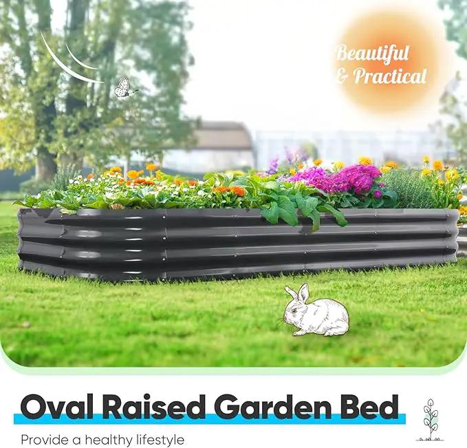 Quictent Galvanized Raised Garden Bed Kit, 6x3x1 ft Oval Metal Planter Box for Vegetables, Dark Grey by GreenHaven Gardens