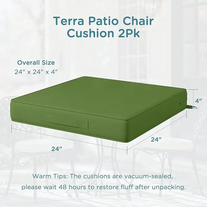 Codi Outdoor Cushions for Patio Furniture 24x24 Inch, Waterproof Chair Seat Cushion with Handles & Adjustable Straps, Fade Resistant - Set of 2, Green by GreenHaven Gardens