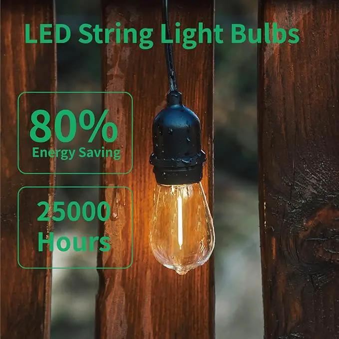Meconard 30 Pack S14 Edison String Light Bulbs, 1 Watt Replacement Bulbs for Outdoor String Lights, Low Wattage Shatterproof LED Filament Patio Bulbs, E26 Medium Base, 2200K Warm White, Non-Dimmable by GreenHaven Gardens