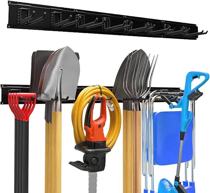 Garage Garden Tool Organizer Wall Mount, Heavy Duty Garage Tool Storage Rack 64 Inches, Max Load 440lb - Shovel, Rake, Folding Chair, Weed Eater Storage by GreenHaven Gardens