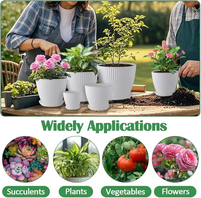 7.5/6.5/5.5/4.9/4.2/3.5 Inch Plant Pots, Plastic Flower Pots with Drainage Holes and Plate, Indoor/Outdoor Plant Planters with Different Size, 6 Pack Durable Pots for Plants, White by GreenHaven Gardens