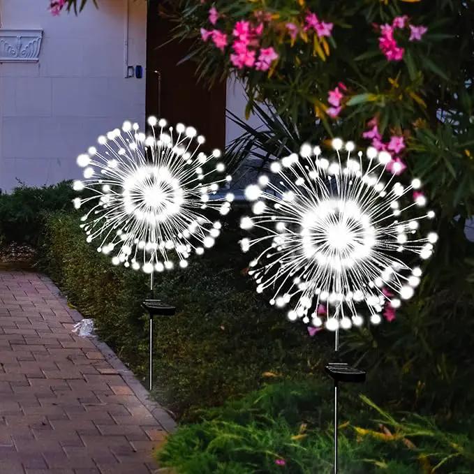 Solar Garden Lights Solar Firework Lights Outdoor Waterproof 4 Pack Solar Powered Art Stake Twinkle Lighting 180 LED Sparklers Solar Lights for Yard Pathway Patio Outside Party Decorations (White) by GreenHaven Gardens