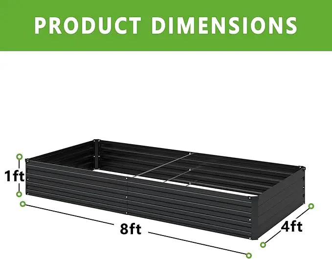 2PCS 8x4x1FT Galvanized Raised Garden Bed Kit,Vegetable Boxes-Rectangle Metal Flower Box,Large Planter Raised Beds Outdoor Garden for Planting,Fruit,Herb-Black by GreenHaven Gardens