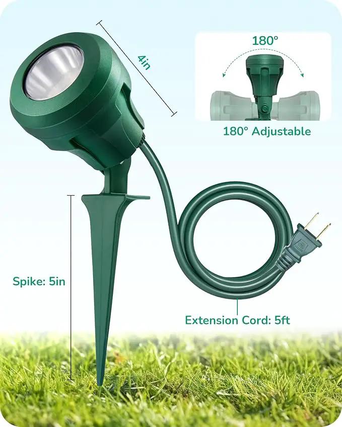EDISHINE LED Outdoor Spotlights, 120V 4.8W Plug in Spot Light with 3 Lenses (Red Green Yellow), 180° Rotatable, 5000K, Waterproof Landscape Lighting for Flag Tree Garden, 2 Pack by GreenHaven Gardens