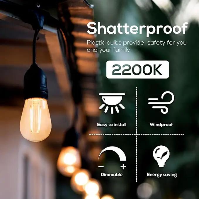 Banord 15 Pack Dimmable 2W S14 Replacement LED Bulbs, 2200K Waterproof Outdoor String Lights Vintage LED Filament Bulb, Shatterproof E26 Screw Base Edison LED Light Bulbs by GreenHaven Gardens
