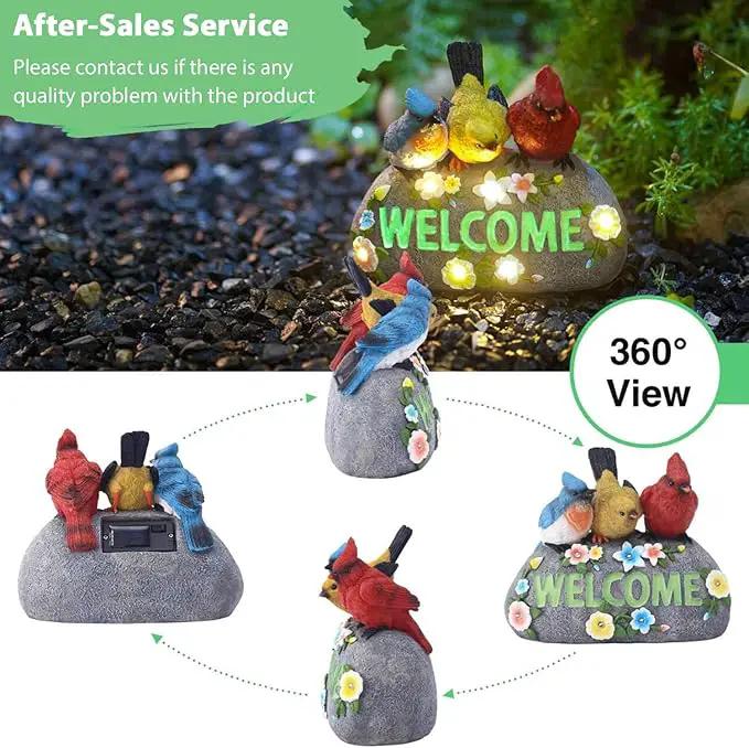 Solar Birds Welcome Sign - Outdoor Bird Decor with Solar LED Lights - Elegant and Charming Figurines for Women, Moms & Garden Enthusiasts by GreenHaven Gardens
