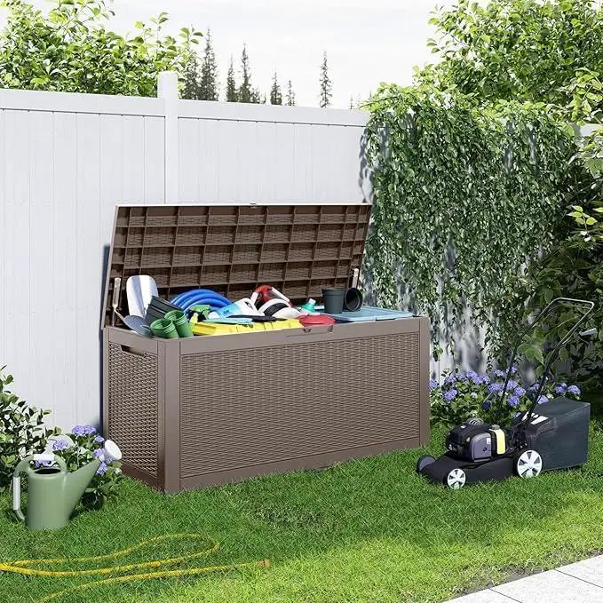 100 Gallon Outdoor Storage Box – Waterproof Deck Box for Garden & Patio,Light Brown by GreenHaven Gardens