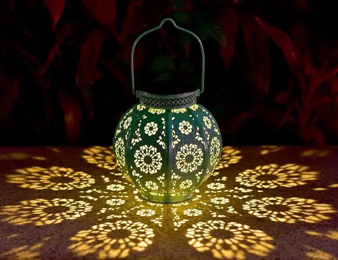 Bohemian Garden Solar Lanterns, Set of 2 Moroccan Outdoor Waterproof Landscape Solar Lights for Backyard Pathway Patio Tree Table Decor (Turquoise) by GreenHaven Gardens