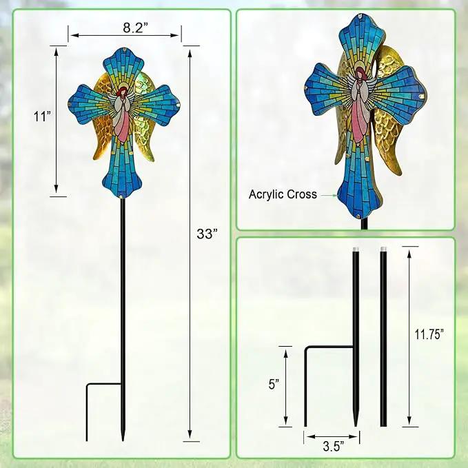 Solar Cross Garden Stake Lights for Outdoor Garden,Cemetery,and Yard Decor,Angel Wings Cross Solar Christmas Lights Outdoor,Memorial Gifts Angel by GreenHaven Gardens
