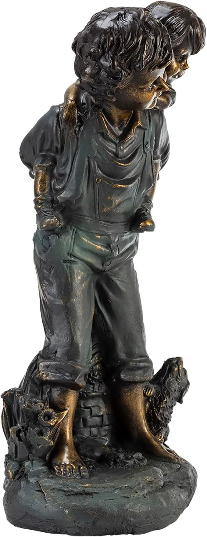 Alpine Corporation 16" Tall Indoor/Outdoor Patina Finish Piggyback Kids Yard Statue Decoration by GreenHaven Gardens
