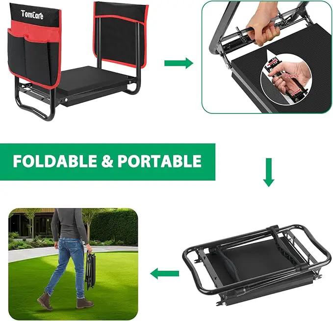 TomCare Garden Kneeler and Seat 10.64” Wider Larger Soft Kneeling Pad Garden Bench with 2 Large Tool Pouches Heavy Duty Garden Stool Foldable Tools Gardening Gifts for Women Men Gardeners,Black by GreenHaven Gardens