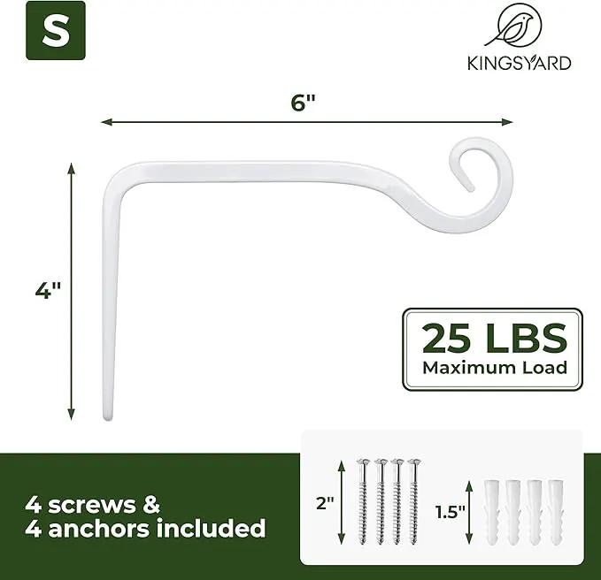Kingsyard 2-Pack Wall Plant Hanger Outdoor - Heavy Duty Metal Hanging Bracket Hooks for Hanging Plant Bird Feeders Lanterns Wind Chimes Outdoor & Indoor, 6-Inch/White by GreenHaven Gardens
