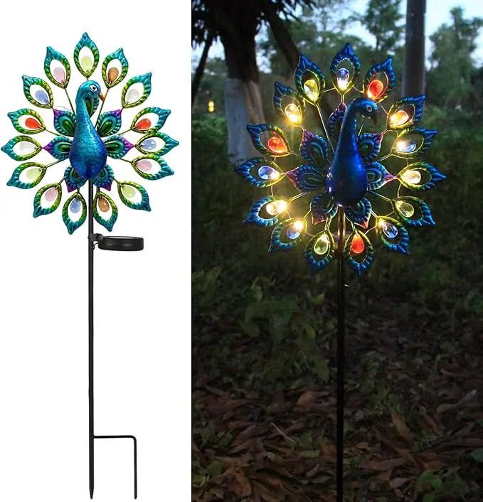 Outdoor Wind Spinner, Solar Garden Lights Metal Peacock Garden Decor,Solar Stake Lights Decorative for Patio Pathway Yard Decoration Mothers Day Ideal Gifts（Peacock Opens its Tail） by GreenHaven Gardens