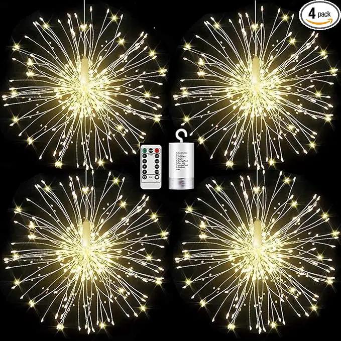 FOOING 4 Pack Firework Lights Led Copper Wire Star String Lights 8 Modes Battery Operated Fairy Lights with Remote,Wedding Decorative Hanging Lights for Party Patio Garden Decoration by GreenHaven Gardens