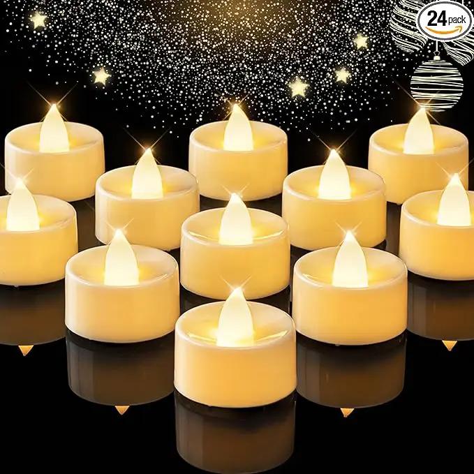 BEICHI Flameless Candles, 24Pack Battery Operated Candles, LED Tea Lights Candles Battery Operated, Flickering Fake Candles for Wedding Party Home Decor- Warm White, Ivory Base by GreenHaven Gardens
