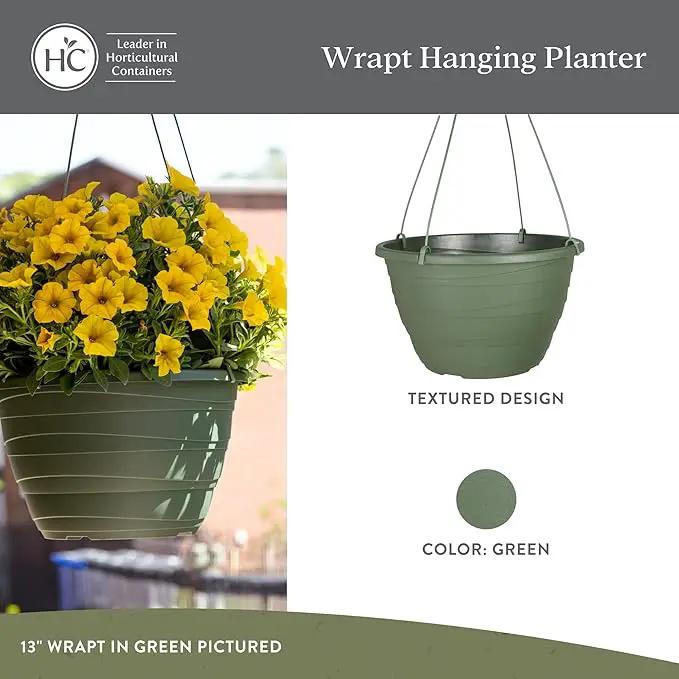 The HC Companies Wrapt Hanging Planters - Lightweight Plant Pot Hanger for Hanging Plants, Vegetables & Herbs - Outdoor & Indoor Hanging Basket for Plants (13" Green, Pack of 2) by GreenHaven Gardens