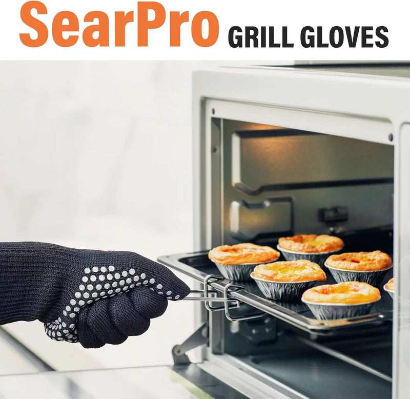 BBQ Grill Gloves Cooking Oven Mitts Fire Heat Resistant to 1400 Degrees Accessories for Barbecue Smoker Egg Fryer Hamburgers Pizza Steaks- Crock pots/Slow cookers -USA Owned Company- by GreenHaven Gardens