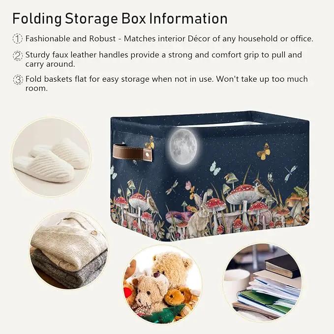 Mushroom Rectangular Storage Basket Bird Butterfly Rabbit Moon Organizer Bin Shelf Baskets For Home Office Dorm by GreenHaven Gardens