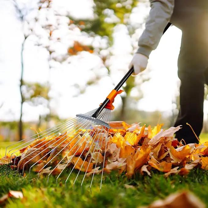Leaf Rake for Lawns, Adjustable Garden Rake for Leaves with Long Handle, 61 Inches by GreenHaven Gardens