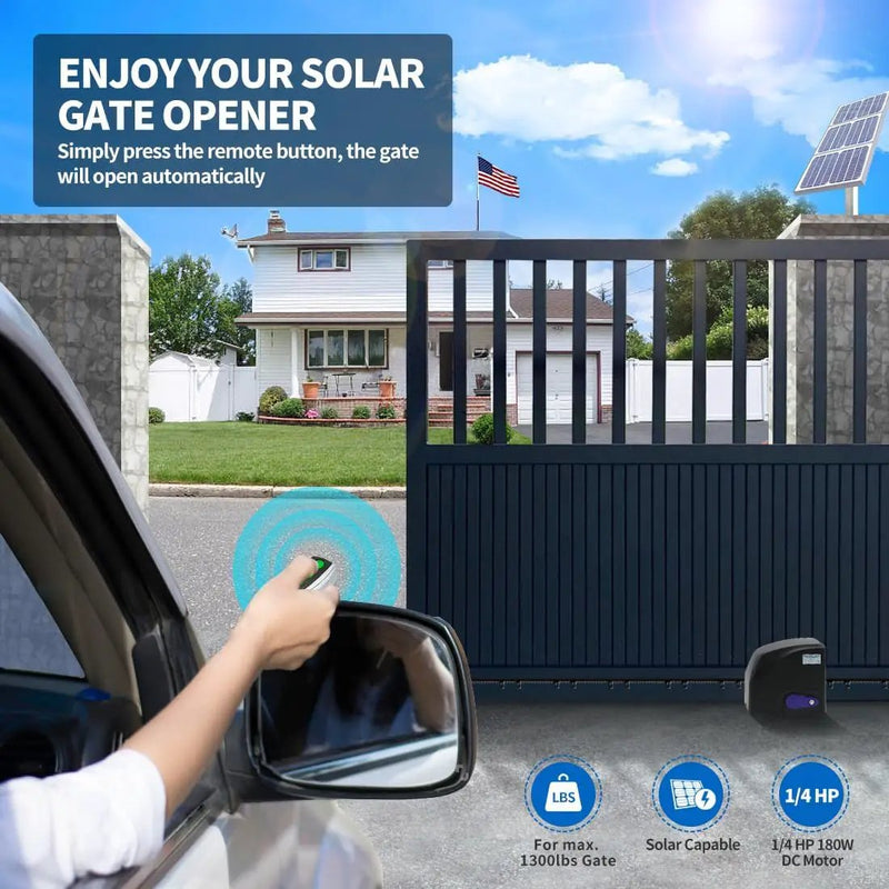 TOPENS DKR500ST Solar Sliding Gate Opener Rack Drive Automatic Gate Motor for Heavy Driveway Slide Gates Up to 1300 Pounds, Electric Gate Operator Battery Powered with Solar Panel Remote Control Kit by GreenHaven Gardens