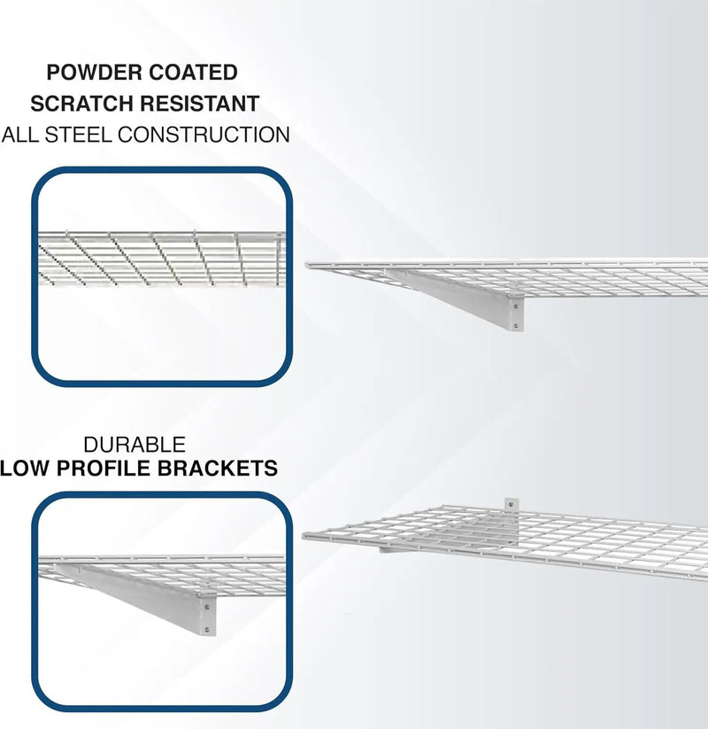 00630 2-Pack Heavy Duty Steel Wall Garage Shelving, 48-Inch X 24-Inch Wall Mounted Shelves for Garage Storage, Low-Profile Brackets, Max Shelf Load 150 Pounds, White Powder Coated Finish by GreenHaven Gardens