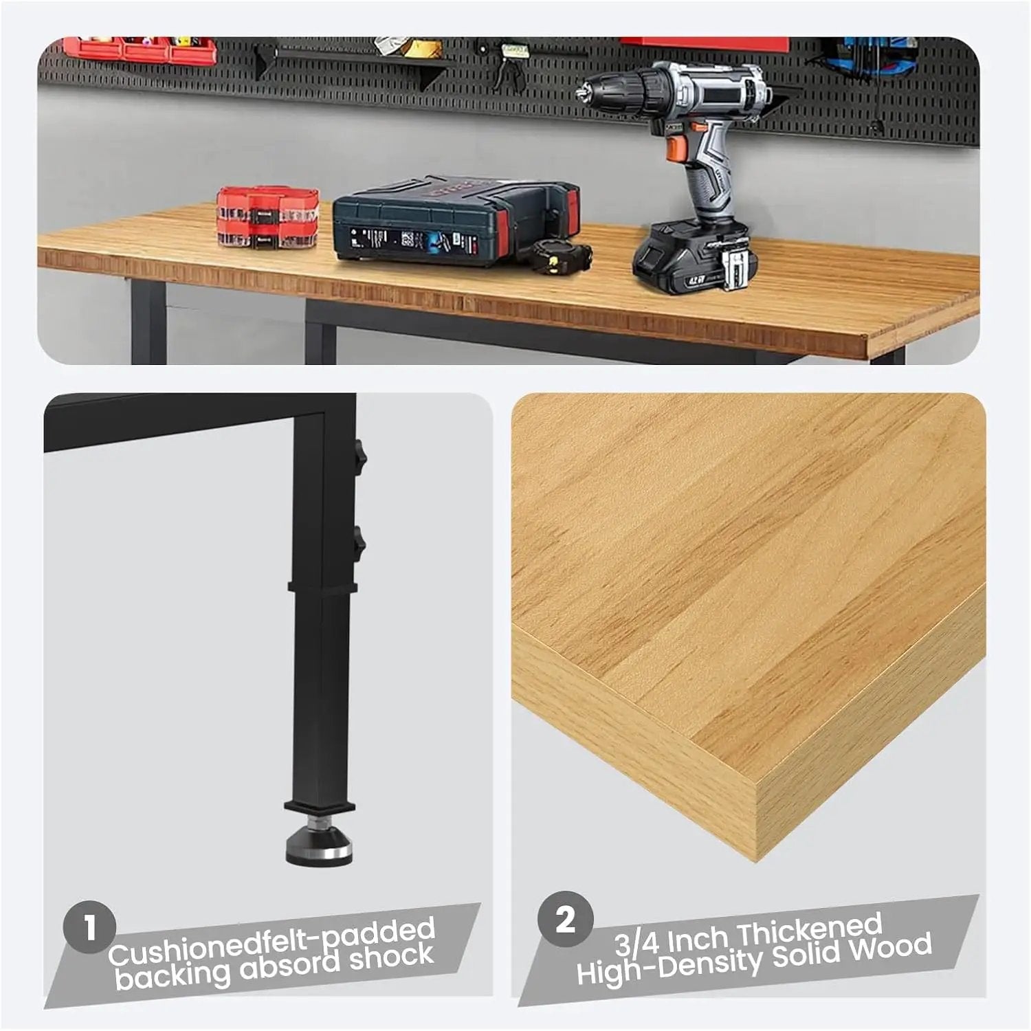 60" Adjustable Workbench,Heavy-Duty Work Table,3000 LBS Load Capacity Particleboard Hardwood Workstation with Fixed feet,for Workshop, Garage by GreenHaven Gardens