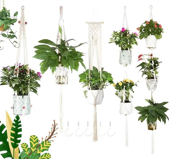 JES&MEDIS 5-Pack Macrame Plant Hangers with 5 Hooks, Different Tiers, Handmade Cotton Rope Hanging Planters Set Flower Pots Holder Stand, for Indoor Outdoor Boho Home Decor by GreenHaven Gardens