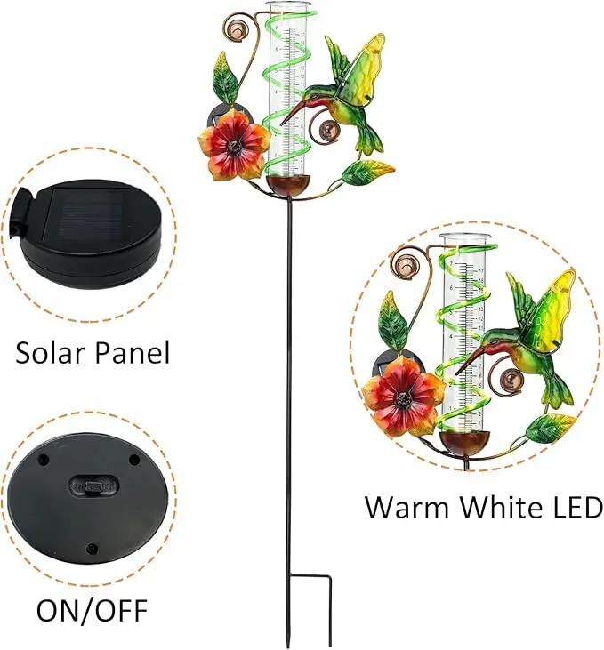 LEWIS&WAYNE 36.3” Hummingbird Rain Gauge Outdoor, 7” Glass Tube Solar Powered 10 Warm White LEDs Garden Metal Stakes Decorative Waterproof for Yard Garden Patio Lawn by GreenHaven Gardens
