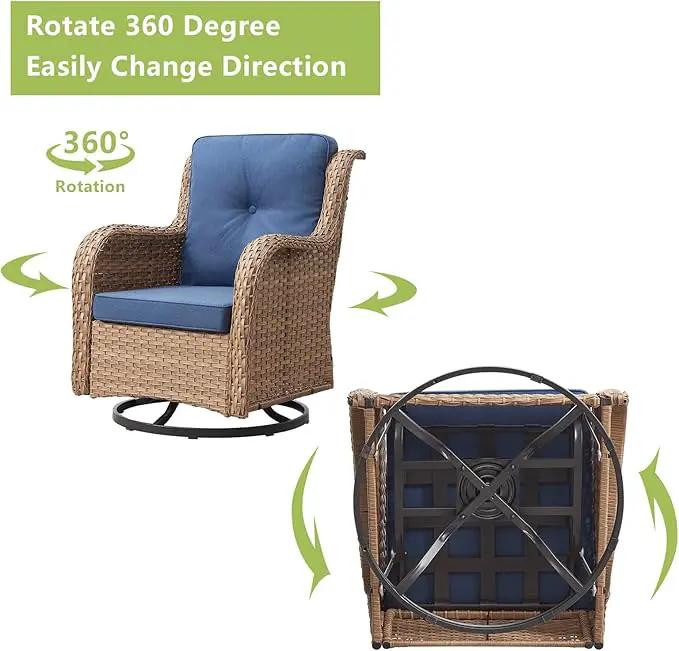 Outdoor Wicker Patio Furniture Set - 5 Piece Rattan Patio Conversation Set with 2 Rocking Swivel Chairs,2 Ottomans and 1 Loveseat for Porch Deck Backyard Garden(Yellow/Blue) by GreenHaven Gardens